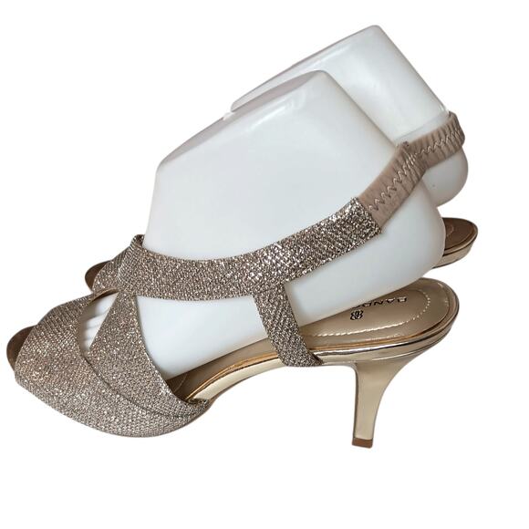 Bandolino Sparkly Metallic Dressy Heels 8 Gold Elastic Slingback Prom Dance Hoco - Picture 3 of 11